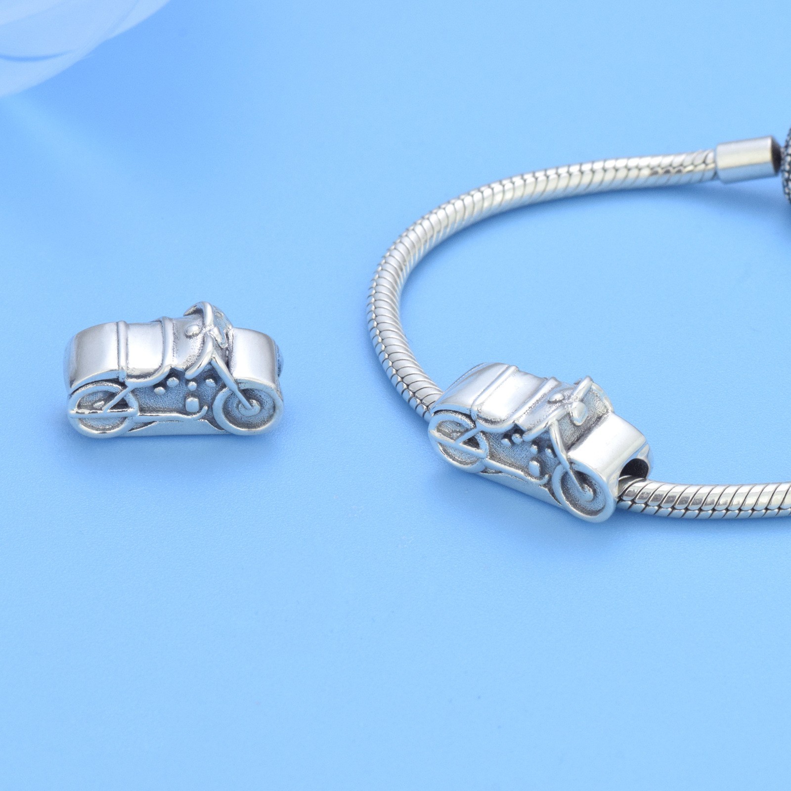 S925 Sterling Silver Beaded DIY Pendant Motorcycle - Image 4