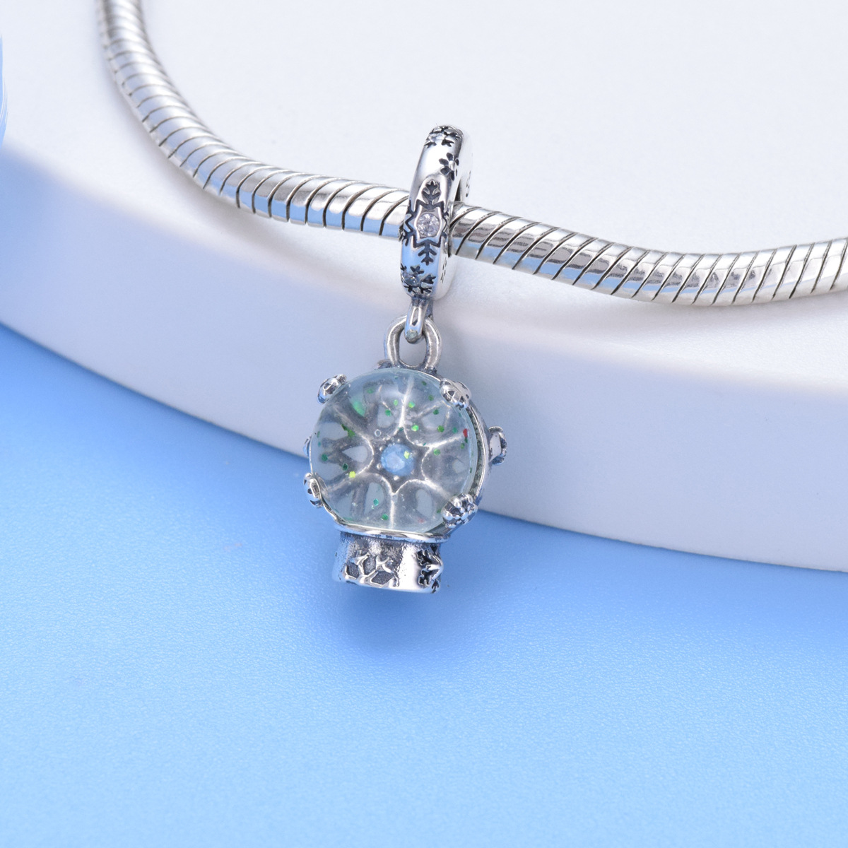 S925 sterling silver beaded DIY pendant snowflake - Image 4