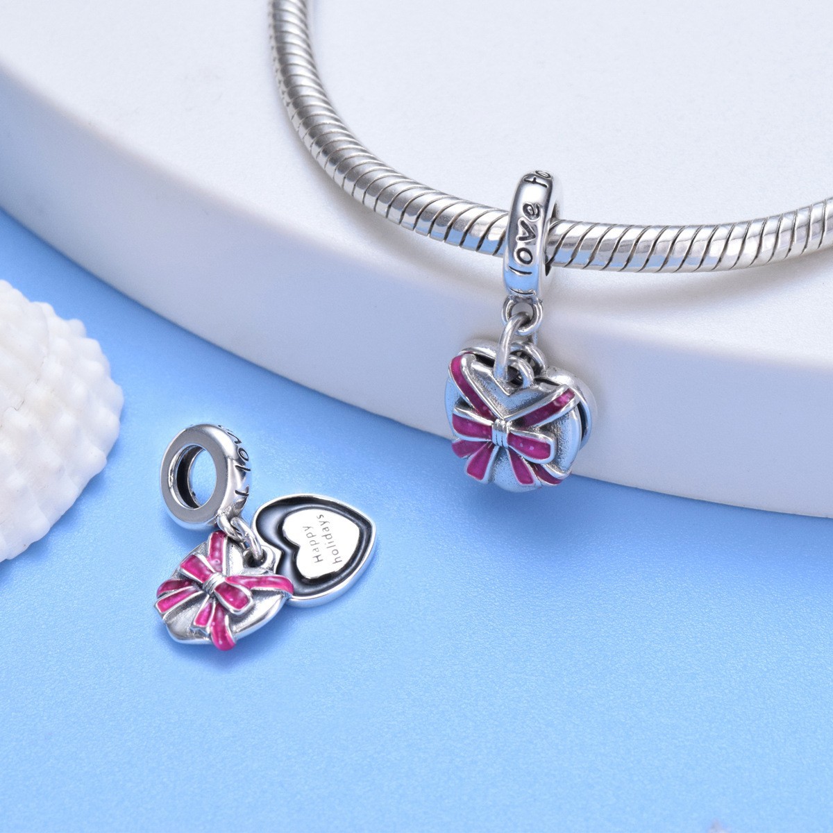S925 sterling silver beaded DIY pendant bow - Image 4