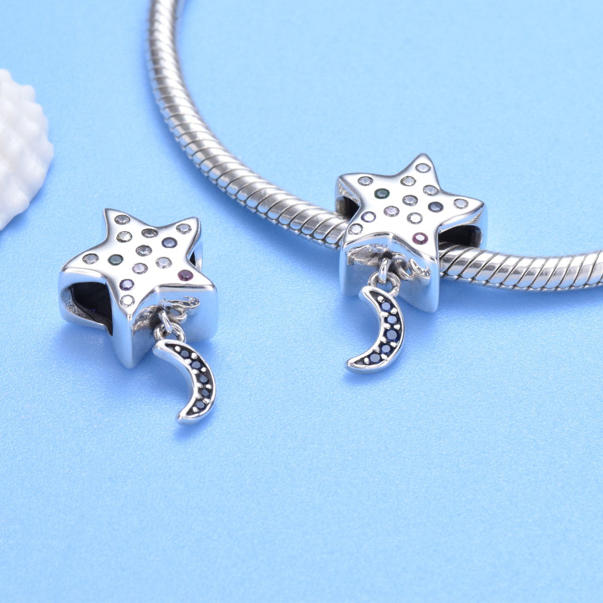 S925 Sterling Silver Beaded DIY Pendant Star - Image 4