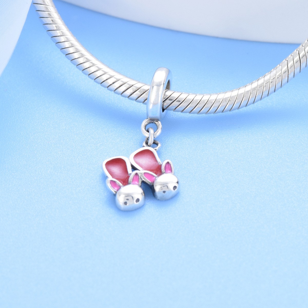 S925 Sterling Silver Beaded DIY Pendant Bunny Slippers - Image 4