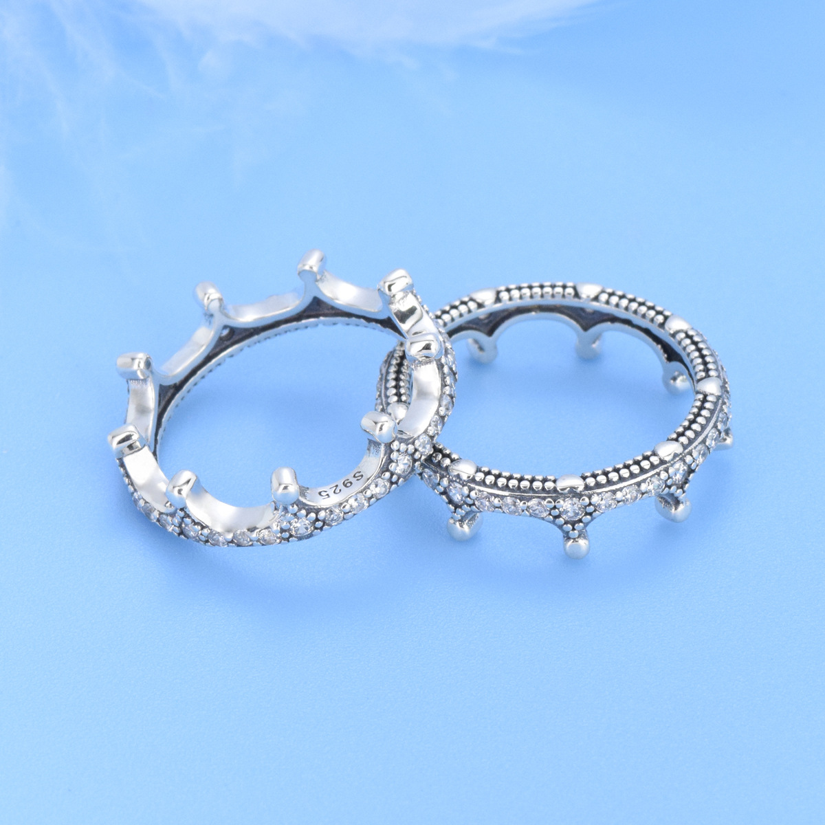S925 sterling silver crown couple rings - Image 2