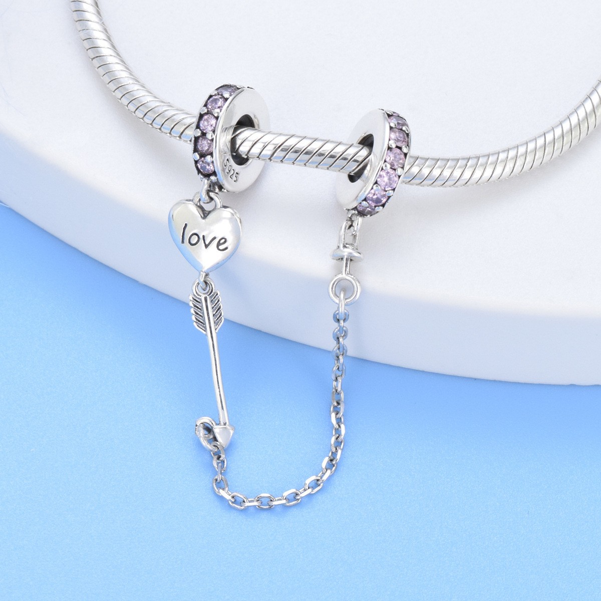 S925 sterling silver beaded DIY pendant buckle safety chain - Image 4