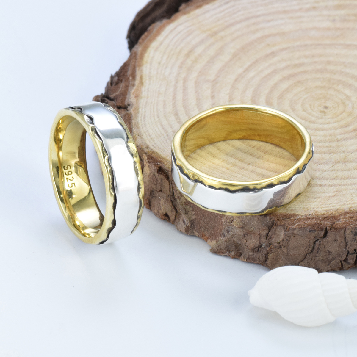 S925 sterling silver couple ring mix gold craft unisex - Image 4