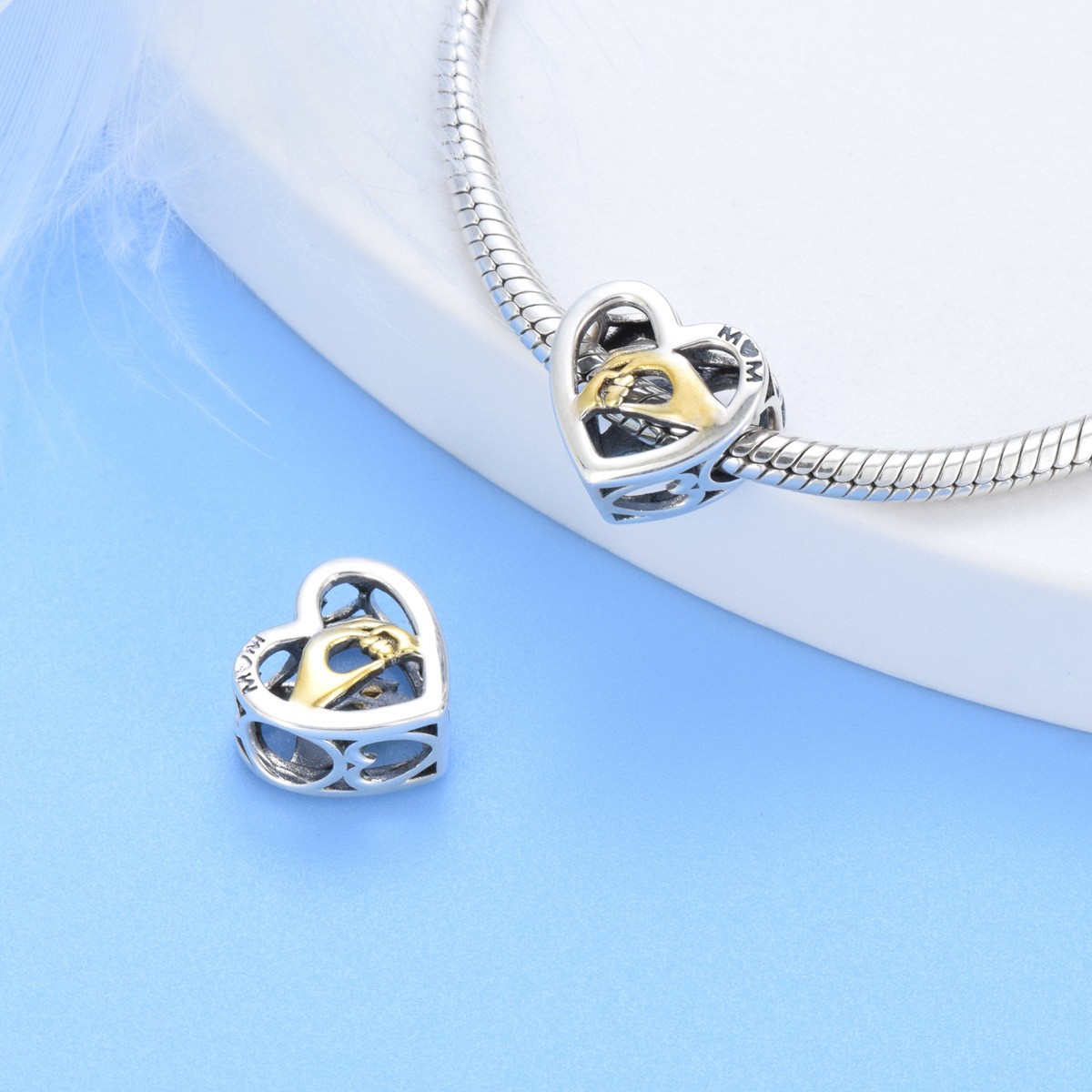 S925 sterling silver beaded DIY pendant love hands - Image 4