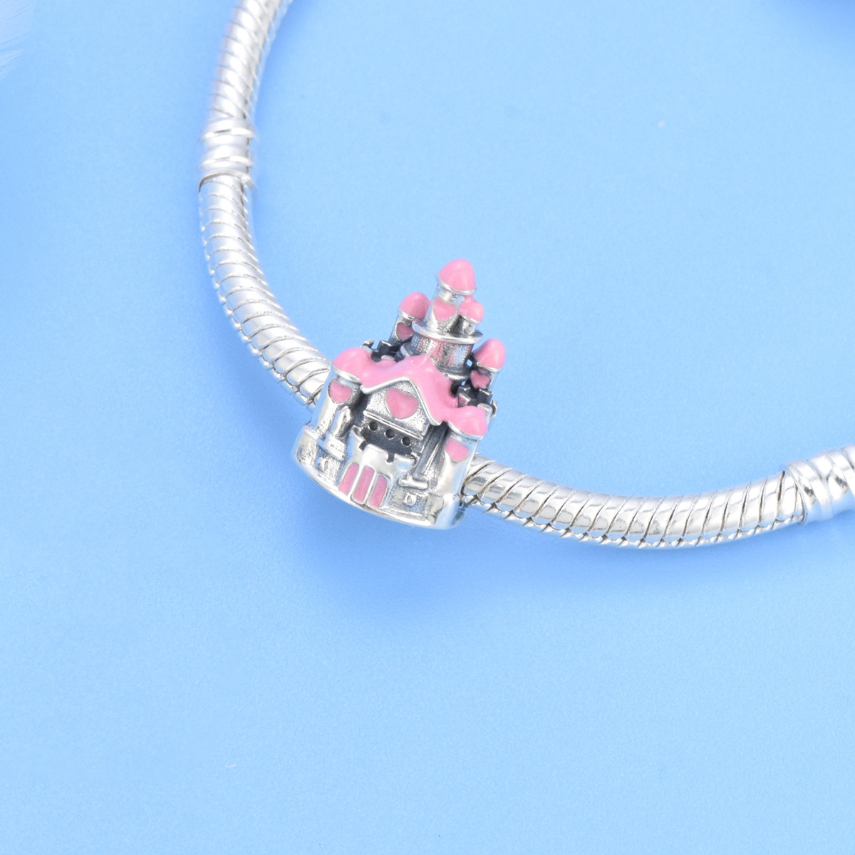 S925 Sterling Silver Beaded DIY Pendant Pink Castle - Image 4