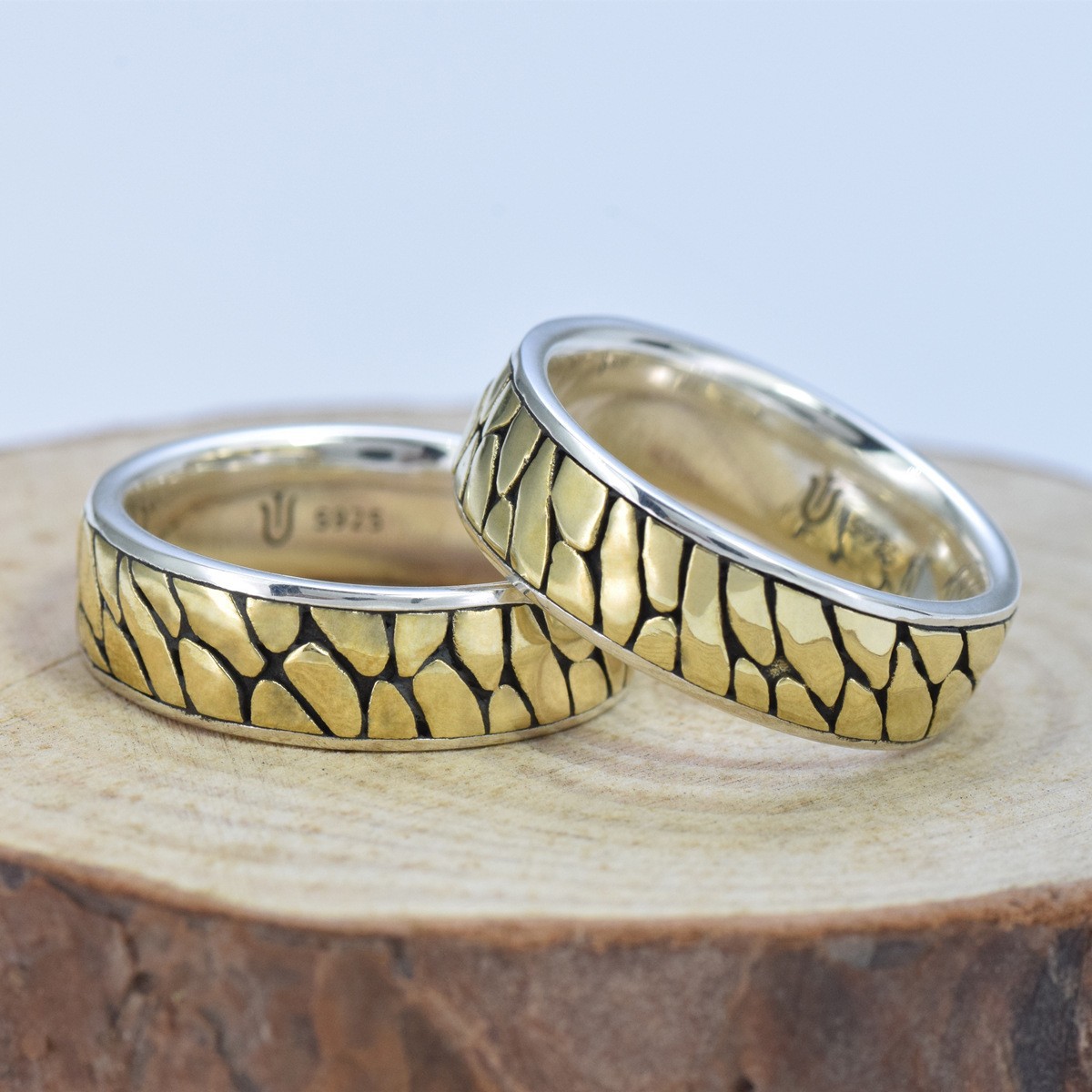 S925 sterling silver couple ring crack pattern gold craft unisex - Image 4