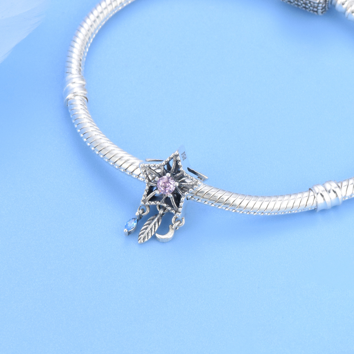 S925 sterling silver beaded DIY pendant hollow five-pointed star - Image 4