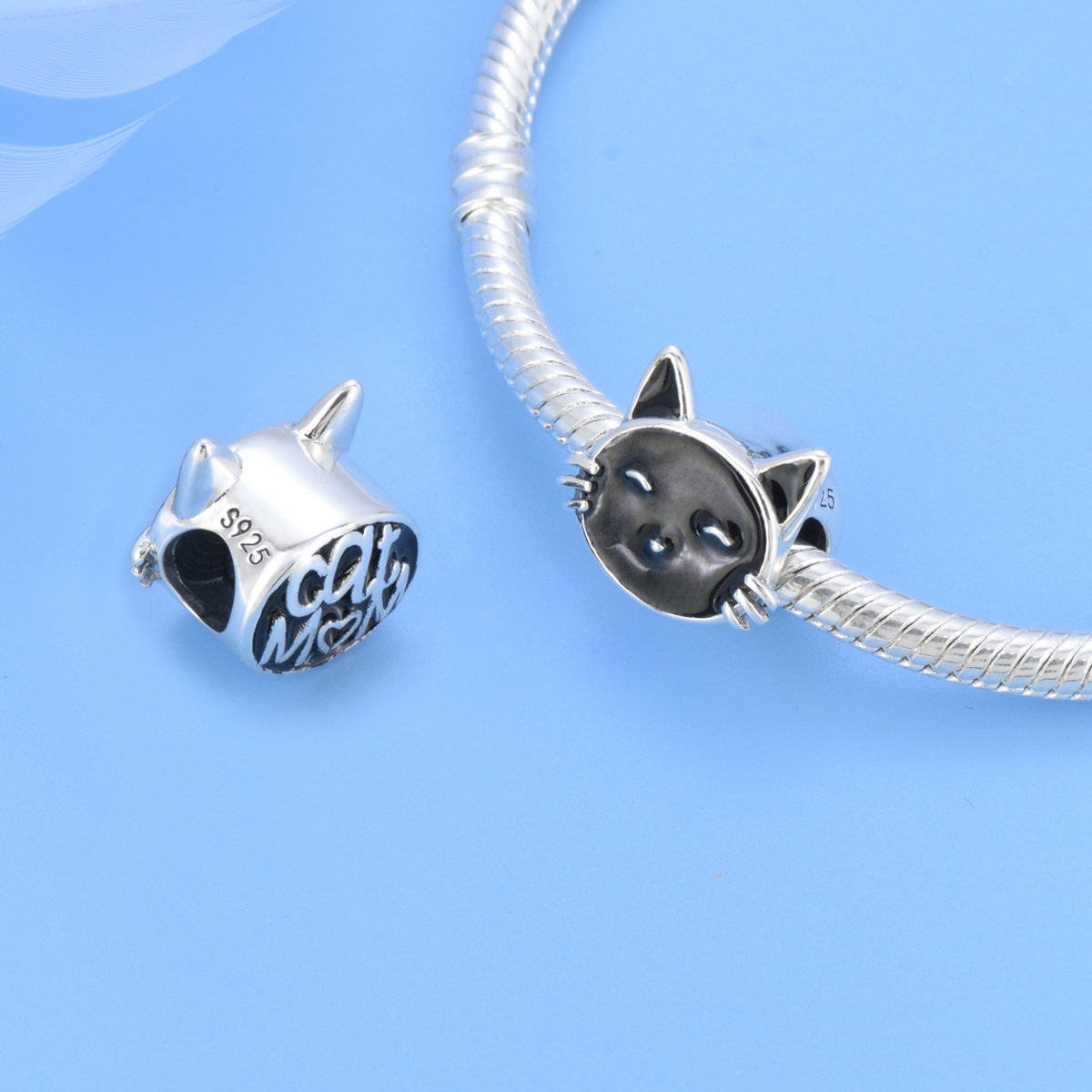 S925 sterling silver beaded DIY pendant cat - Image 4