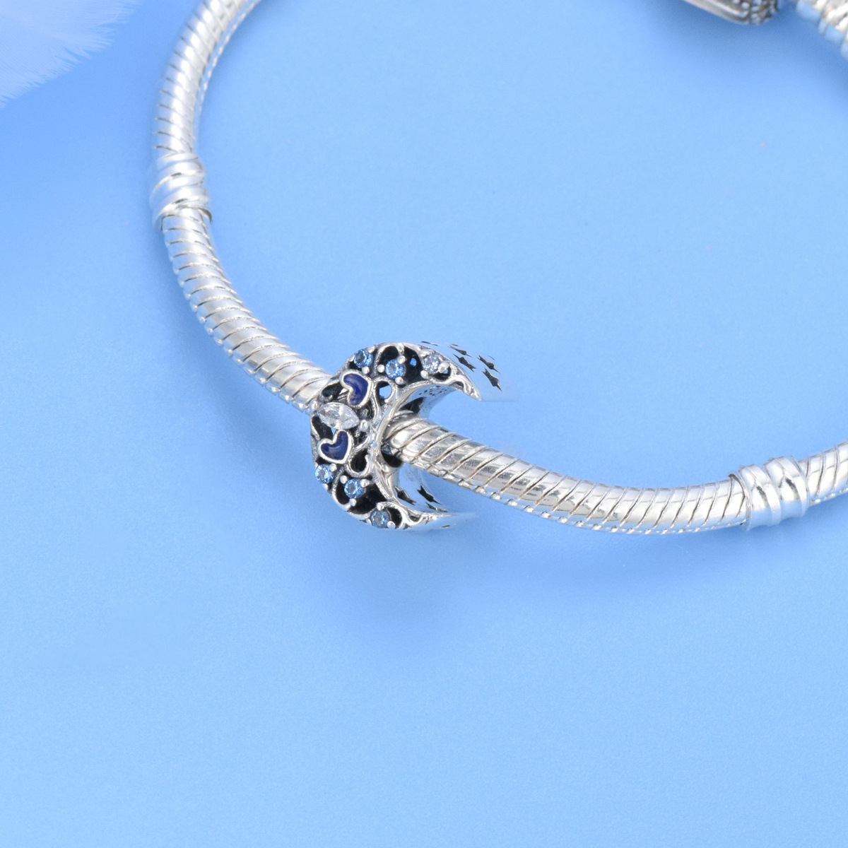 S925 sterling silver beaded DIY pendant starry moon - Image 4