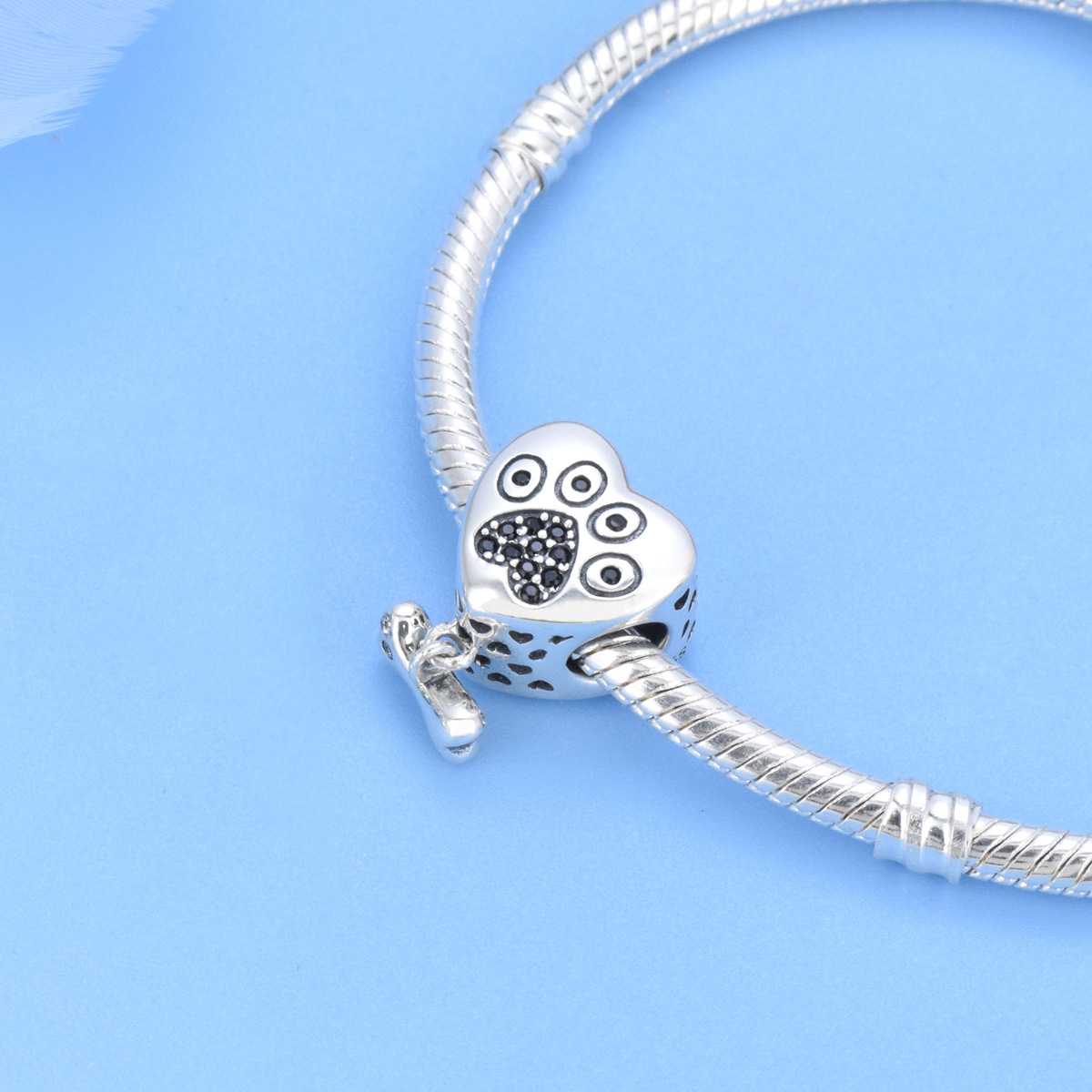 S925 sterling silver beaded DIY pendant paw print - Image 4