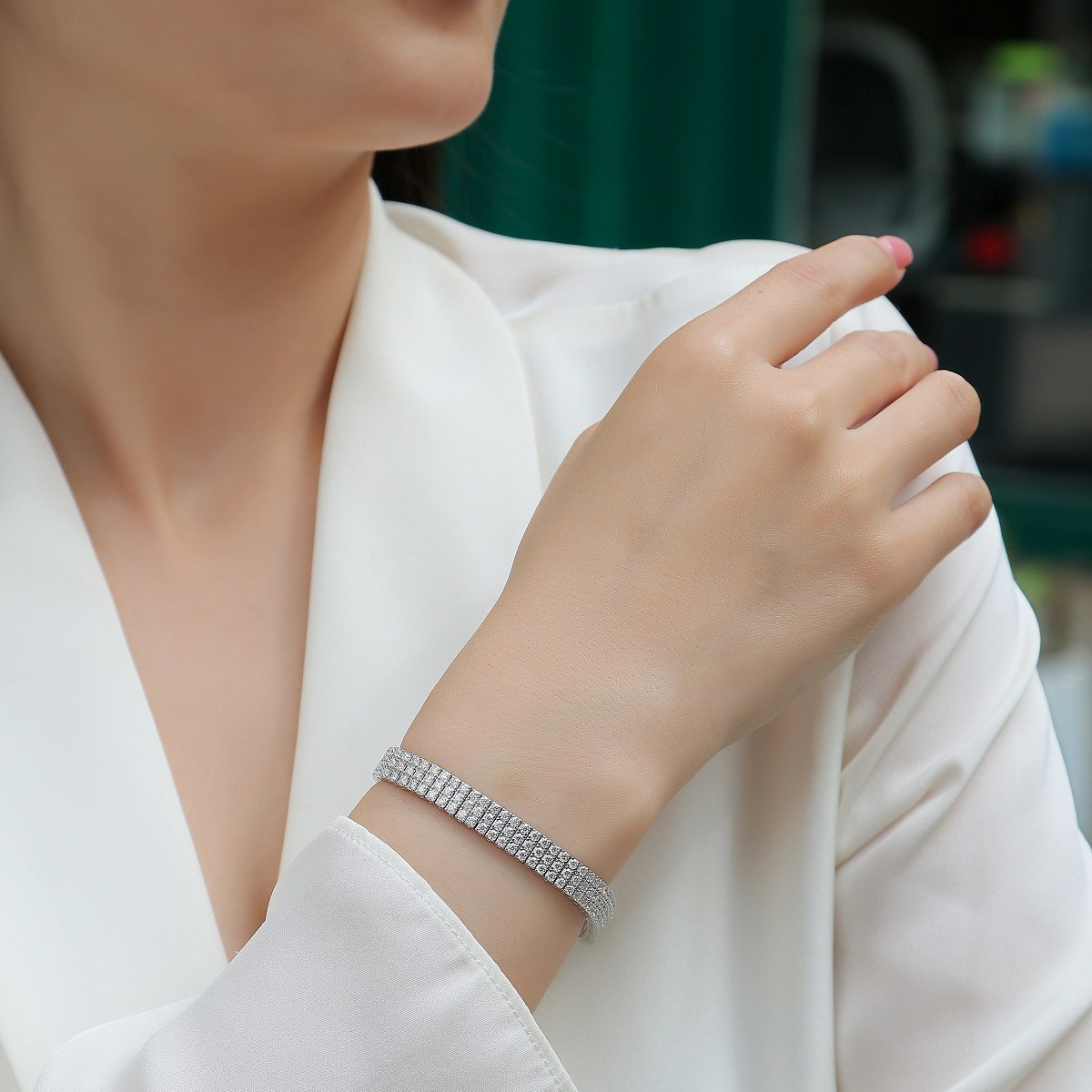 2mm Elegant 3 Rows Moissanite Tennis Bracelet S925 Sterling Silver Exquisite Fashion Wristlets - Image 5