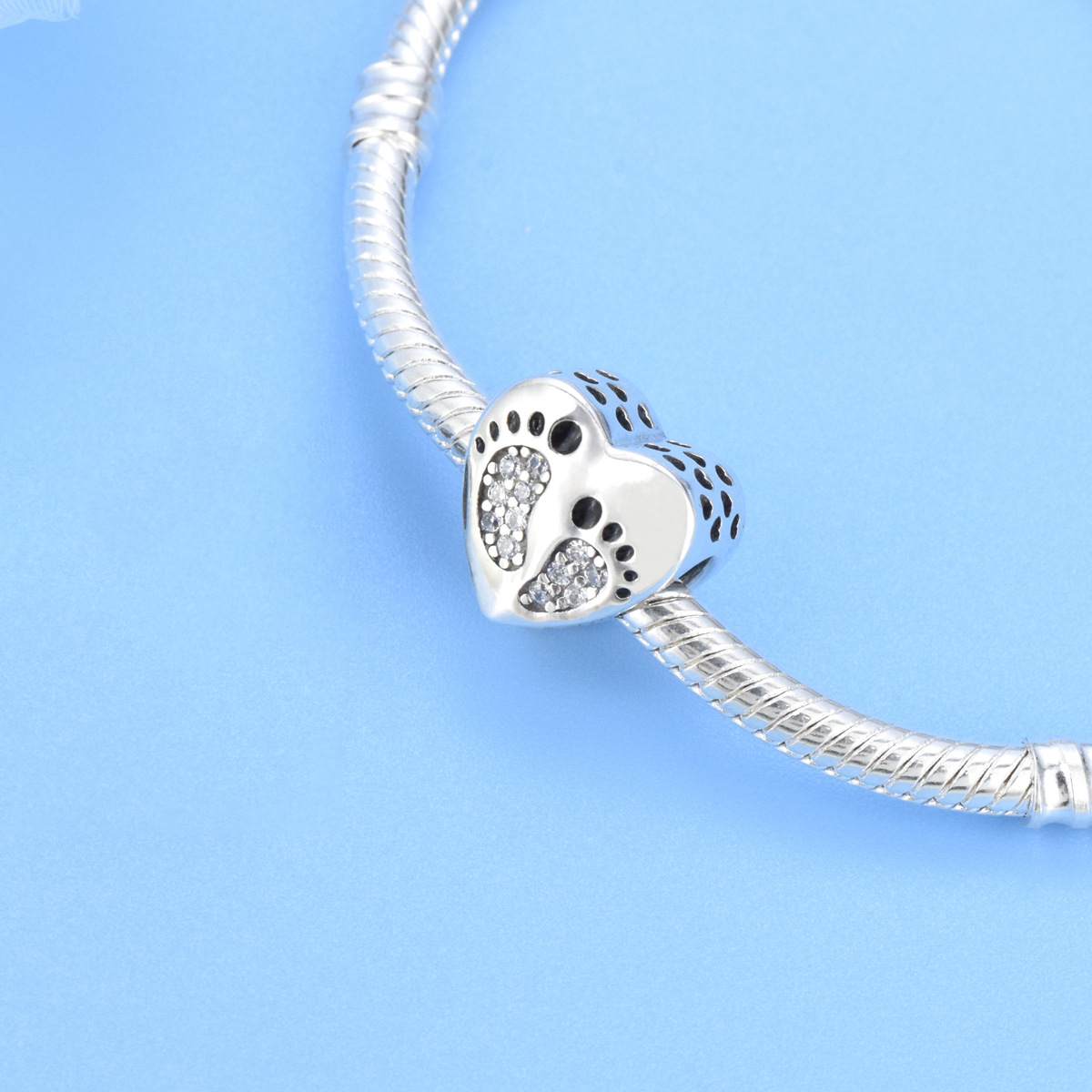 S925 sterling silver beaded DIY pendant love footprints - Image 4