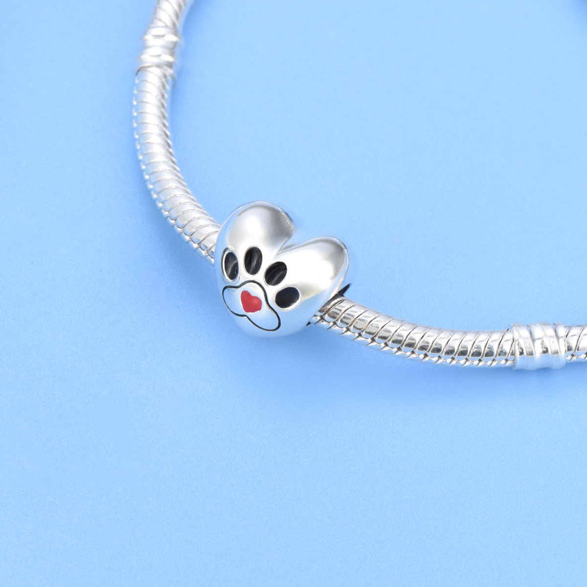 S925 sterling silver beaded DIY pendant love paw print - Image 4