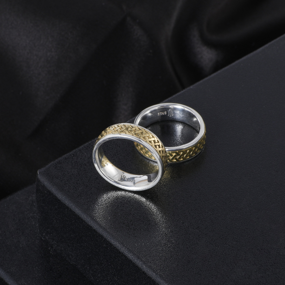 S925 sterling silver couple ring gold craft unisex - Image 2