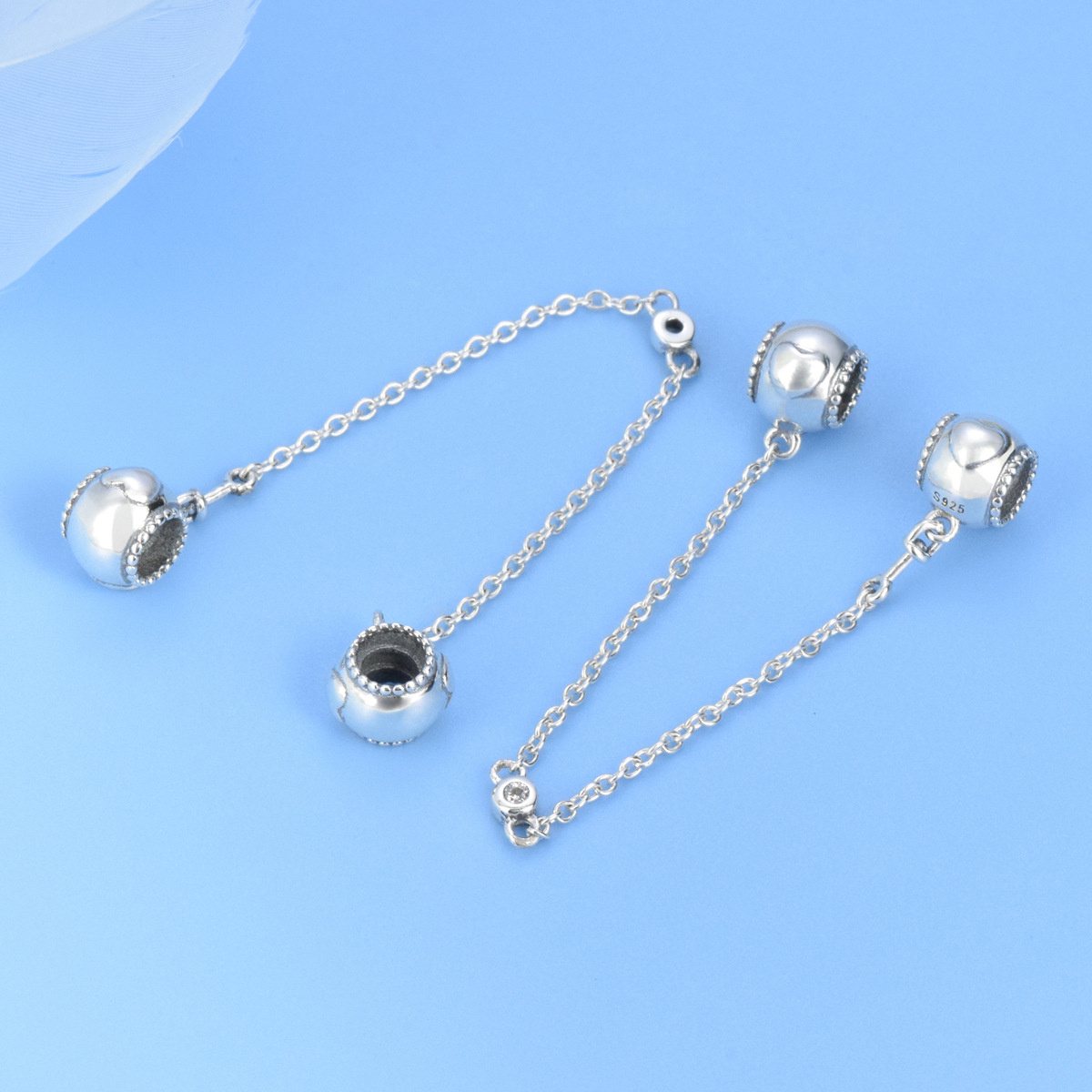 S925 sterling silver beaded DIY pendant love safety chain - Image 4