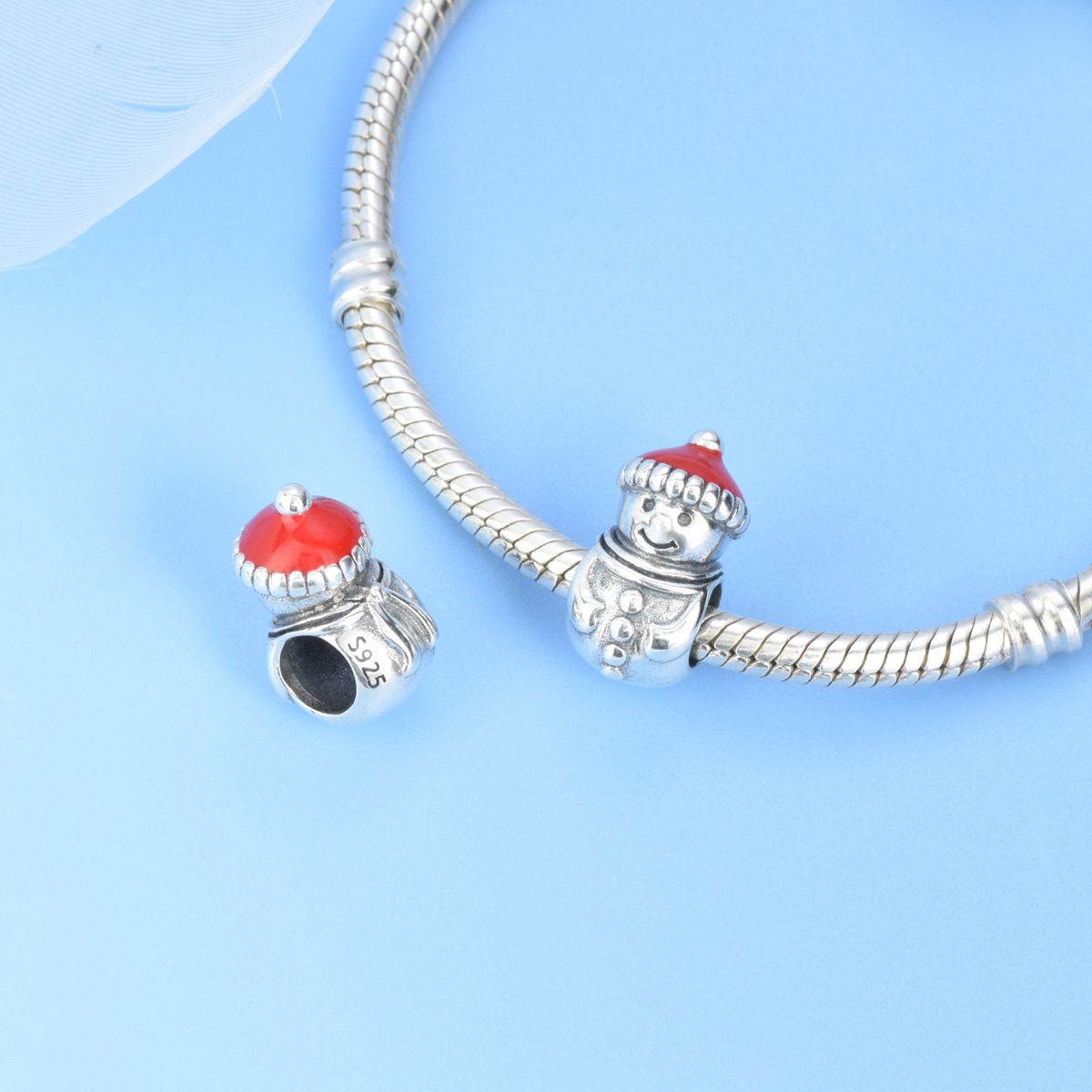S925 Sterling Silver Beaded DIY Pendant Christmas Snowman - Image 4
