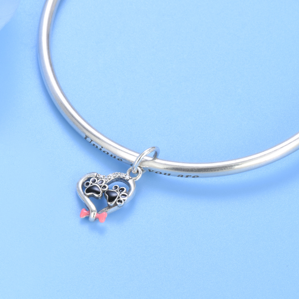 S925 Sterling Silver Beaded DIY Pendant Pet Paw Print - Image 4