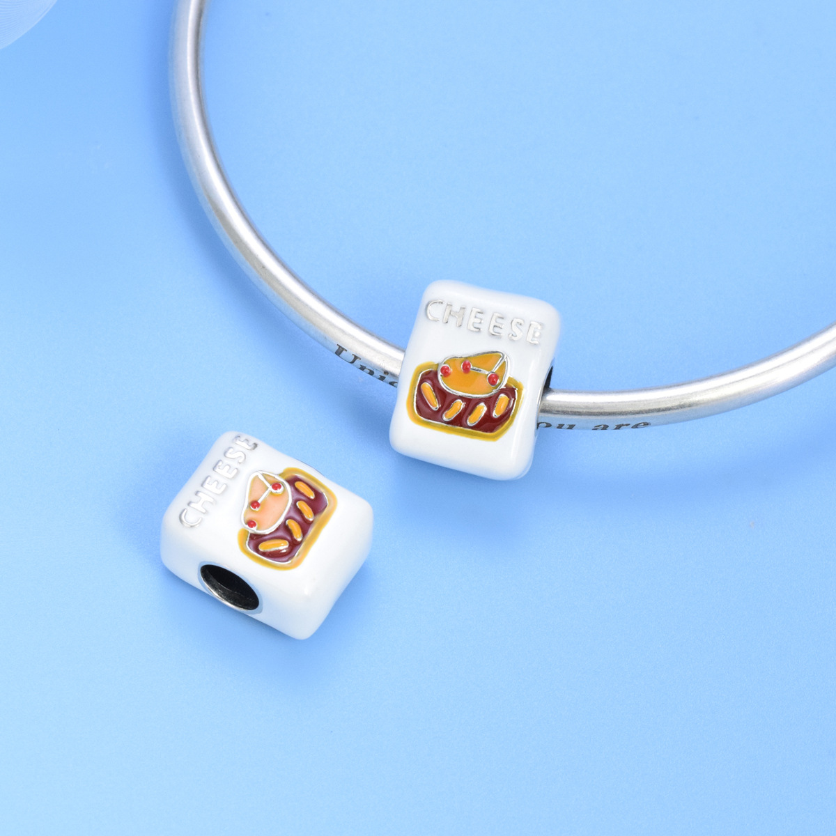 S925 Sterling Silver Beaded DIY Pendant Cheese - Image 4