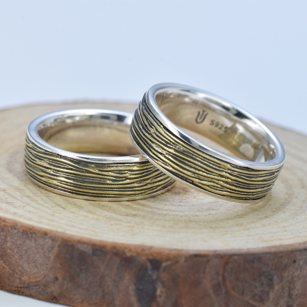 S925 sterling silver couple ring gilt texture gold craft unisex - Image 2