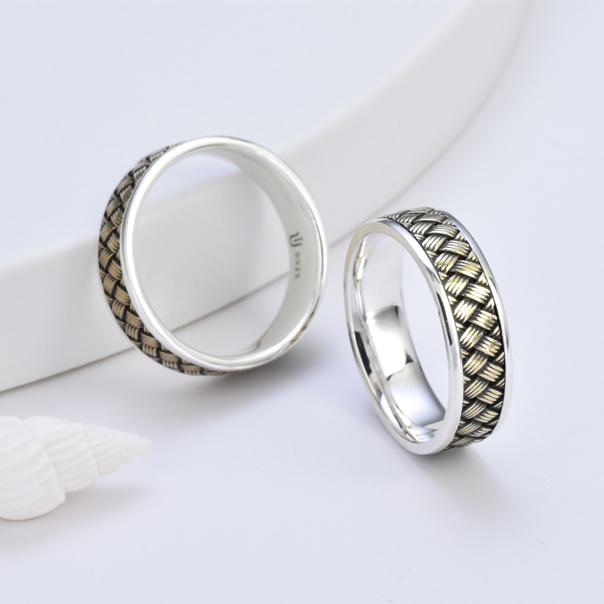 S925 sterling silver couple ring two-color braided gold craft unisex model - Image 4