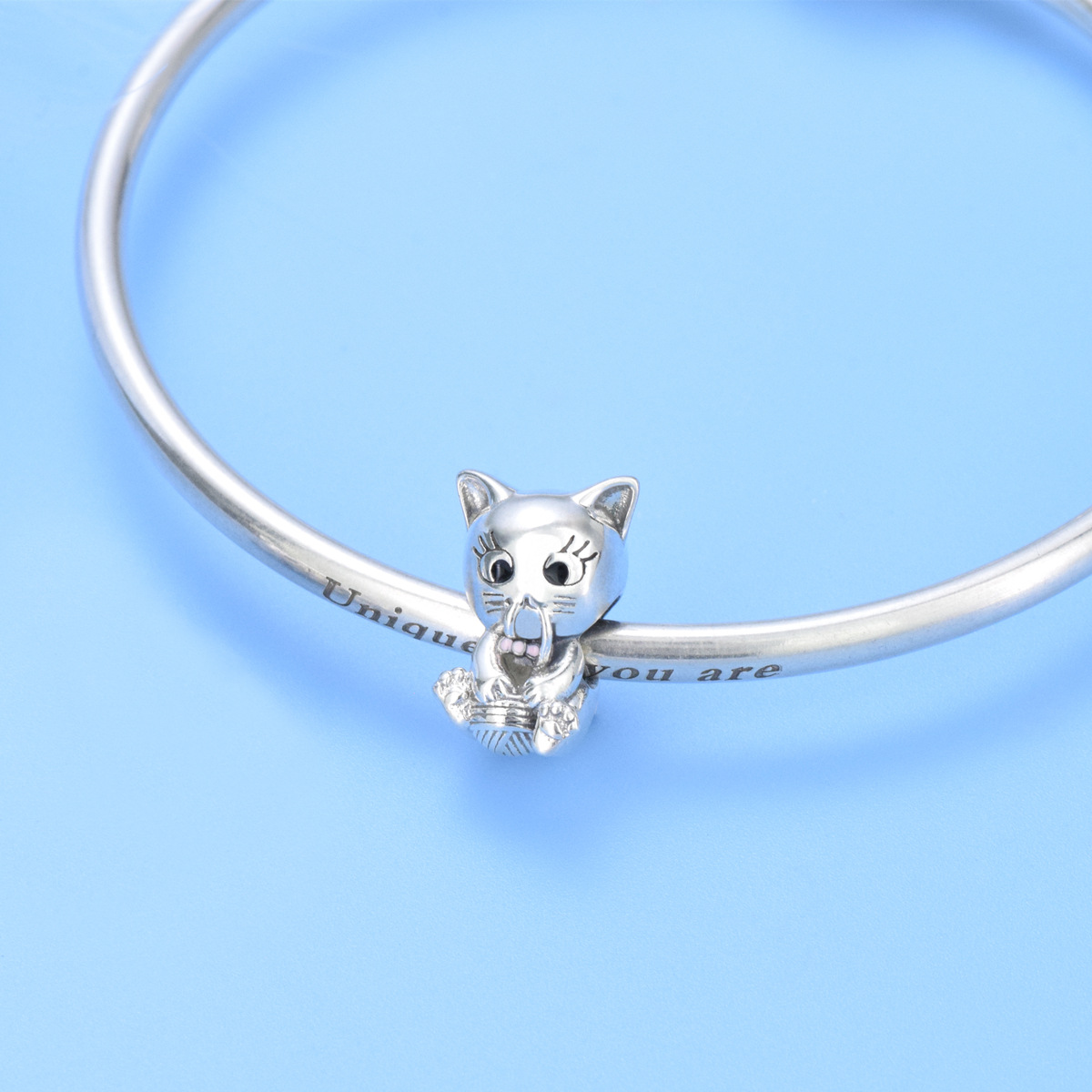 S925 sterling silver beaded DIY pendant cat - Image 4