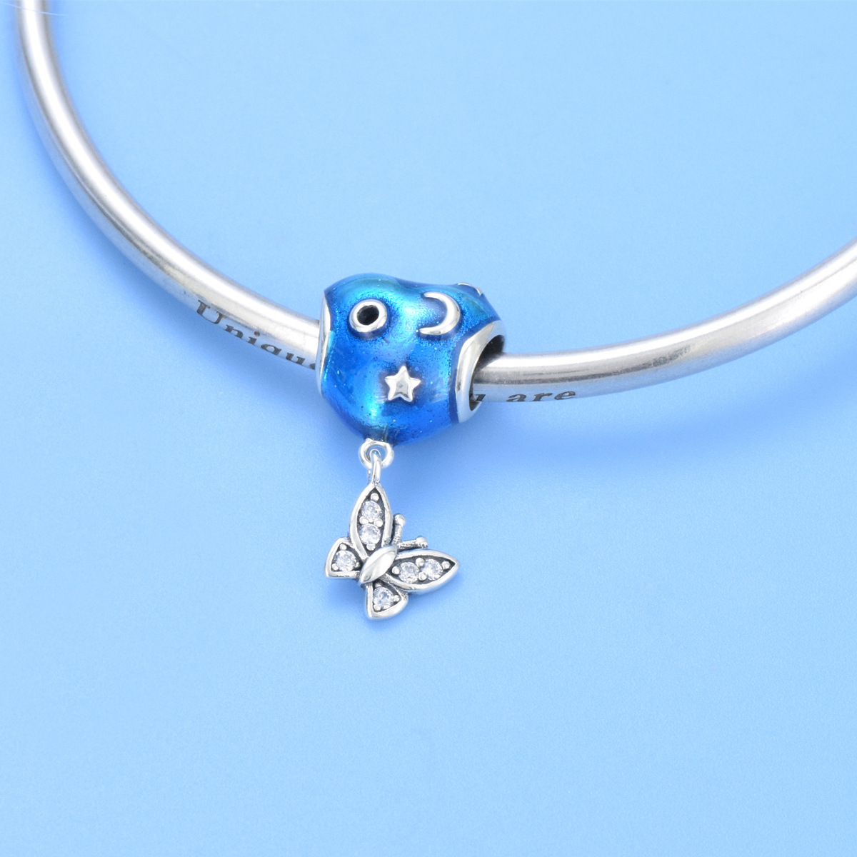 S925 sterling silver beaded DIY pendant blue starry sky butterfly - Image 4
