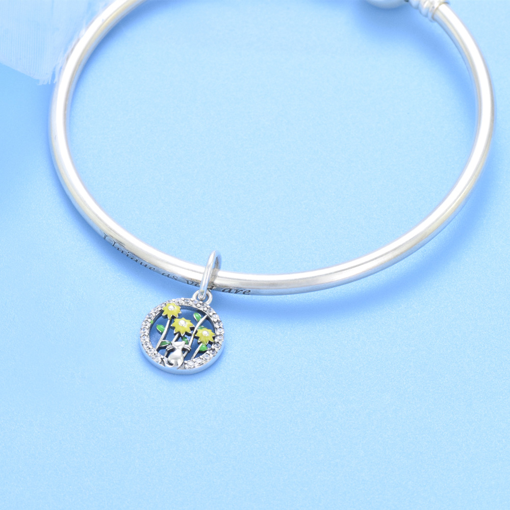 S925 sterling silver beaded DIY pendant sunflower - Image 4