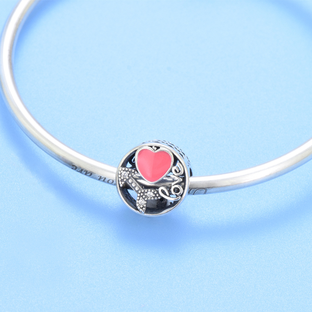 S925 sterling silver beaded DIY pendant hollow heart - Image 4