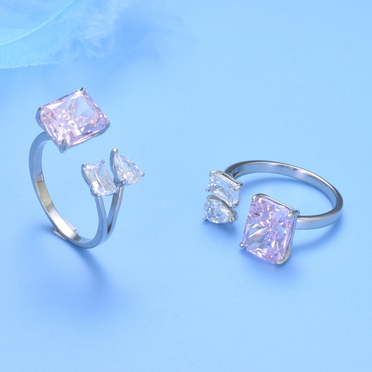 S925 silver pink square zircon ring fashion ring - Image 4