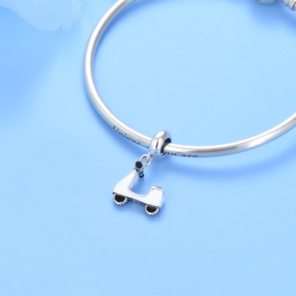 S925 pure silver bead DIY suspended motorcycle - Image 4