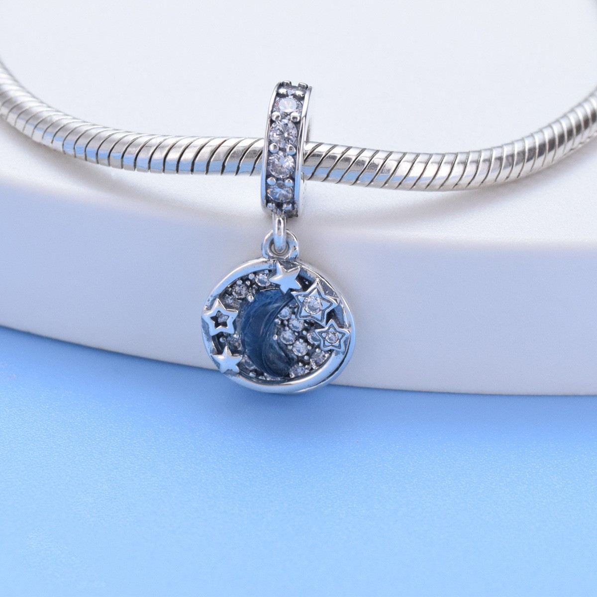 S925 sterling silver bead DIY pendant blue starry sky - Image 4