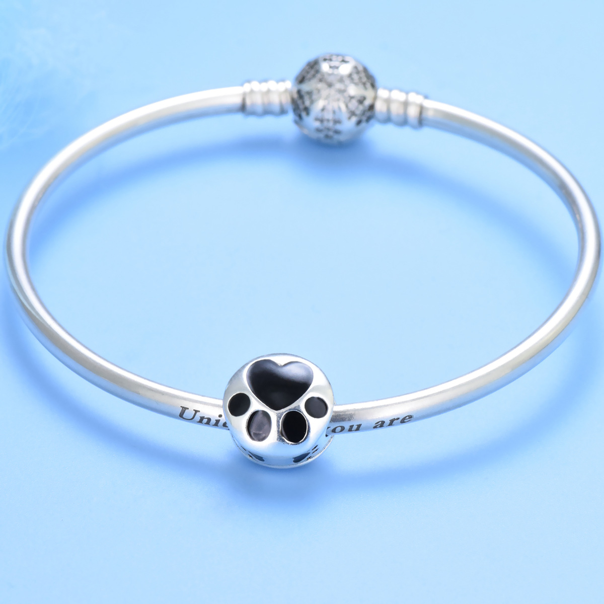 S925 sterling silver bead DIY pendant with paw print - Image 4