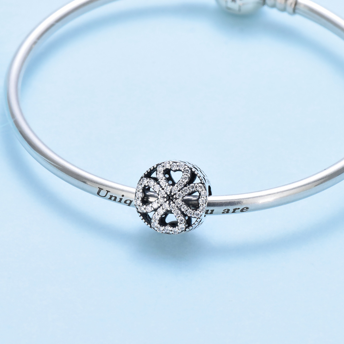 S925 Pure Silver Bead DIY Pendant Love Four Leaf Flower - Image 4