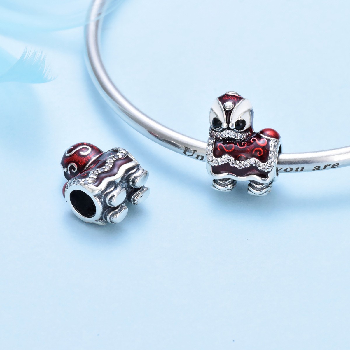 S925 sterling silver bead DIY pendant lion dance - Image 4