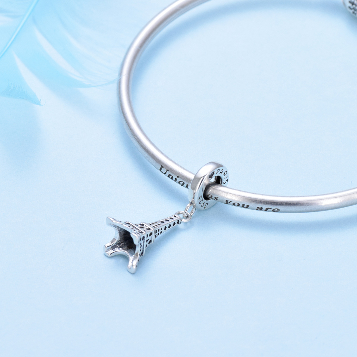 S925 sterling silver bead DIY pendant iron tower - Image 4