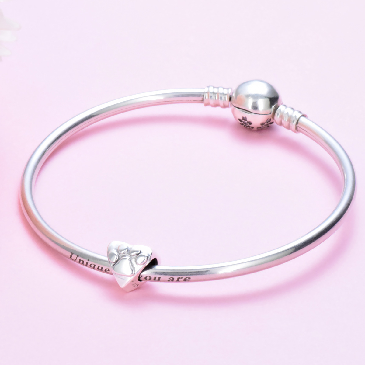 S925 sterling silver bead DIY pendant with heart-shaped paw print - Image 4