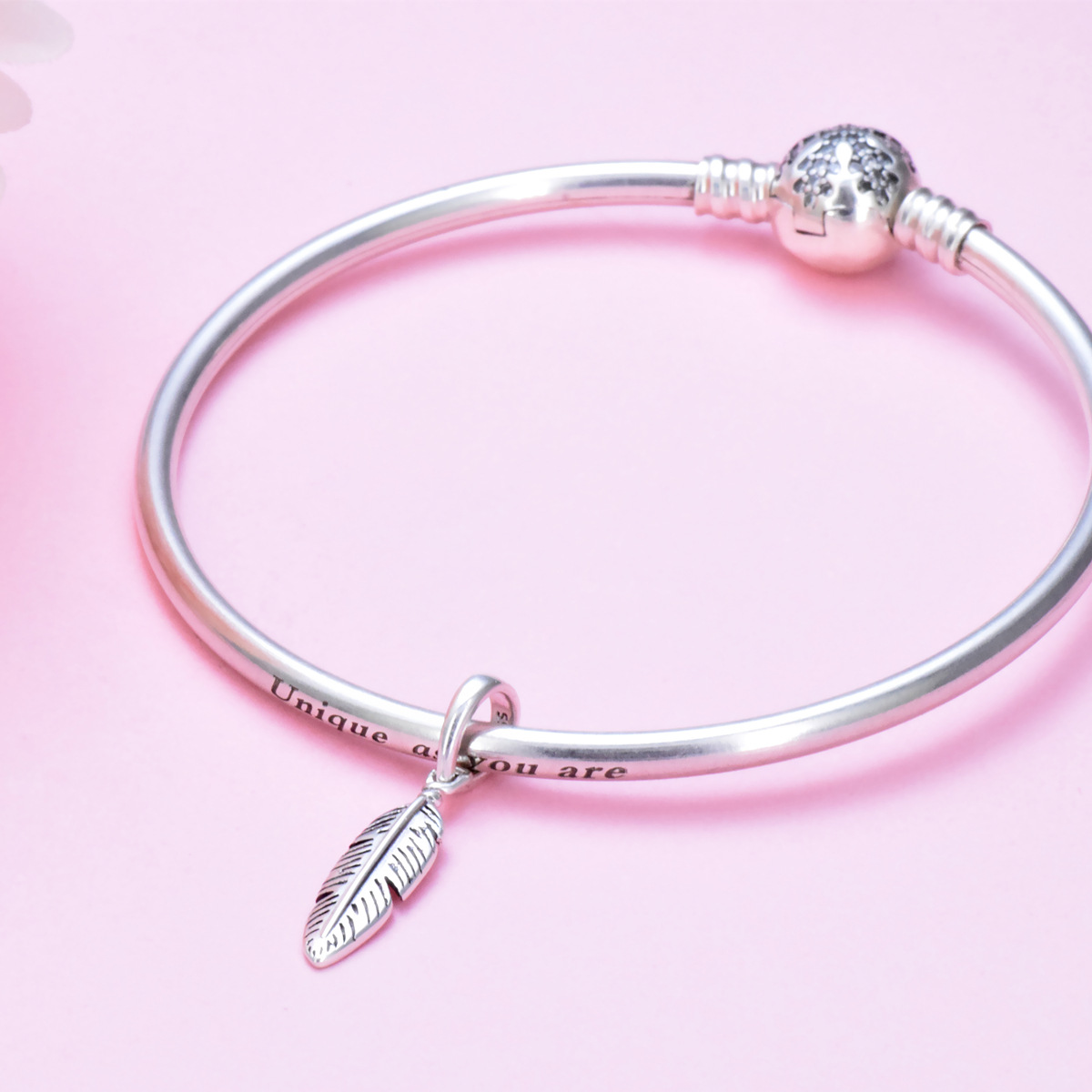 S925 sterling silver bead DIY pendant feather - Image 4