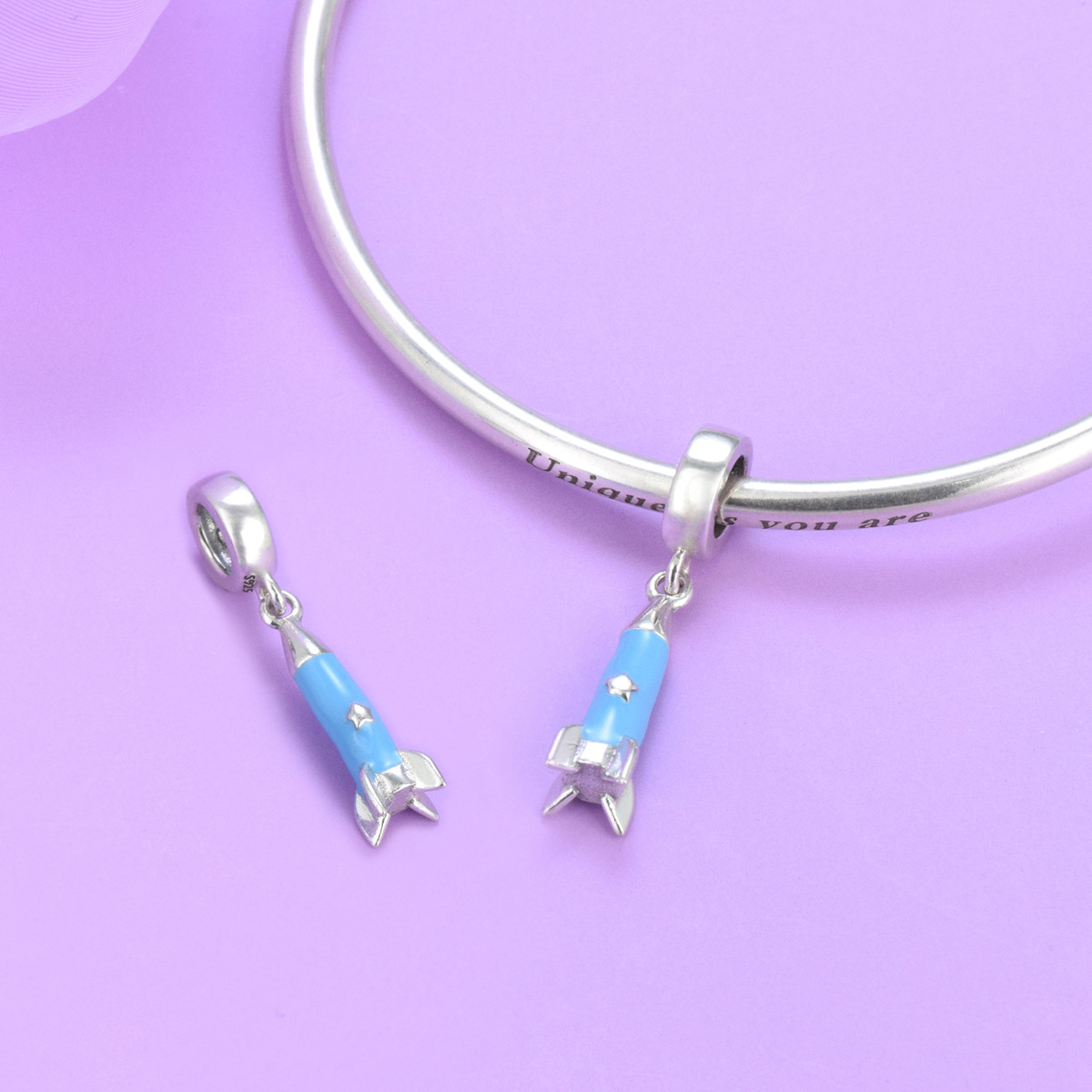 S925 sterling silver bead DIY pendant small rocket - Image 4