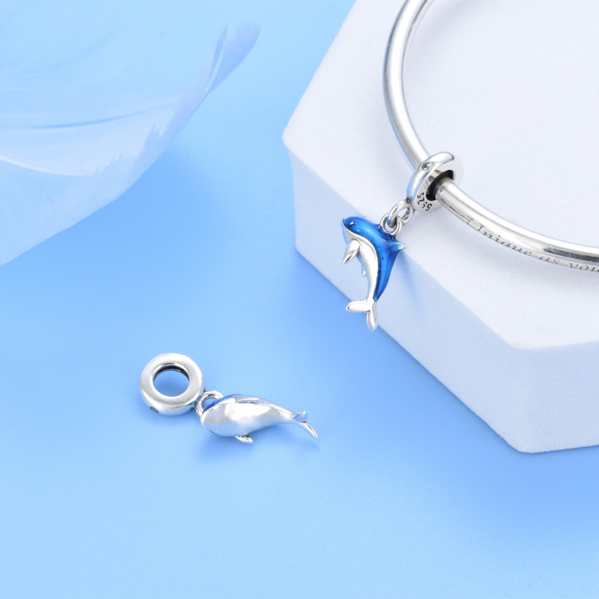 S925 sterling silver bead DIY pendant Little Dolphin - Image 4