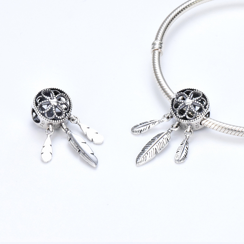 S925 sterling silver bead DIY pendant feather - Image 4