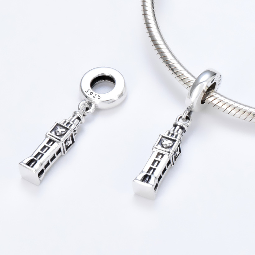 S925 sterling silver bead DIY pendant clock tower - Image 4