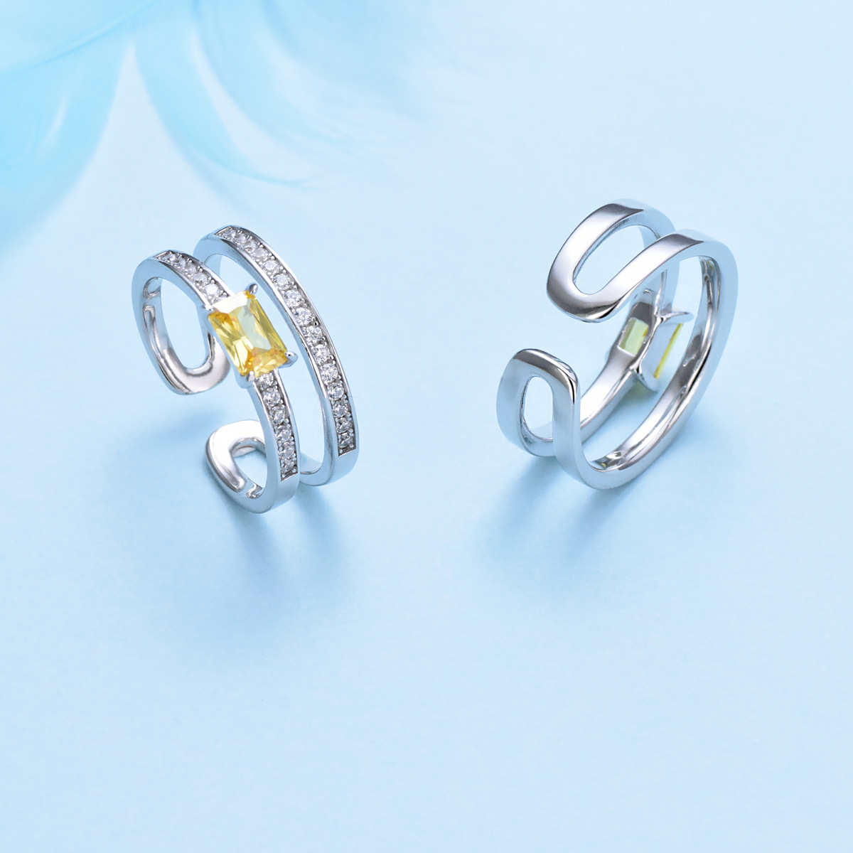 S925 sterling silver double row inlaid high quality zircon ring adjustable ring - Image 4