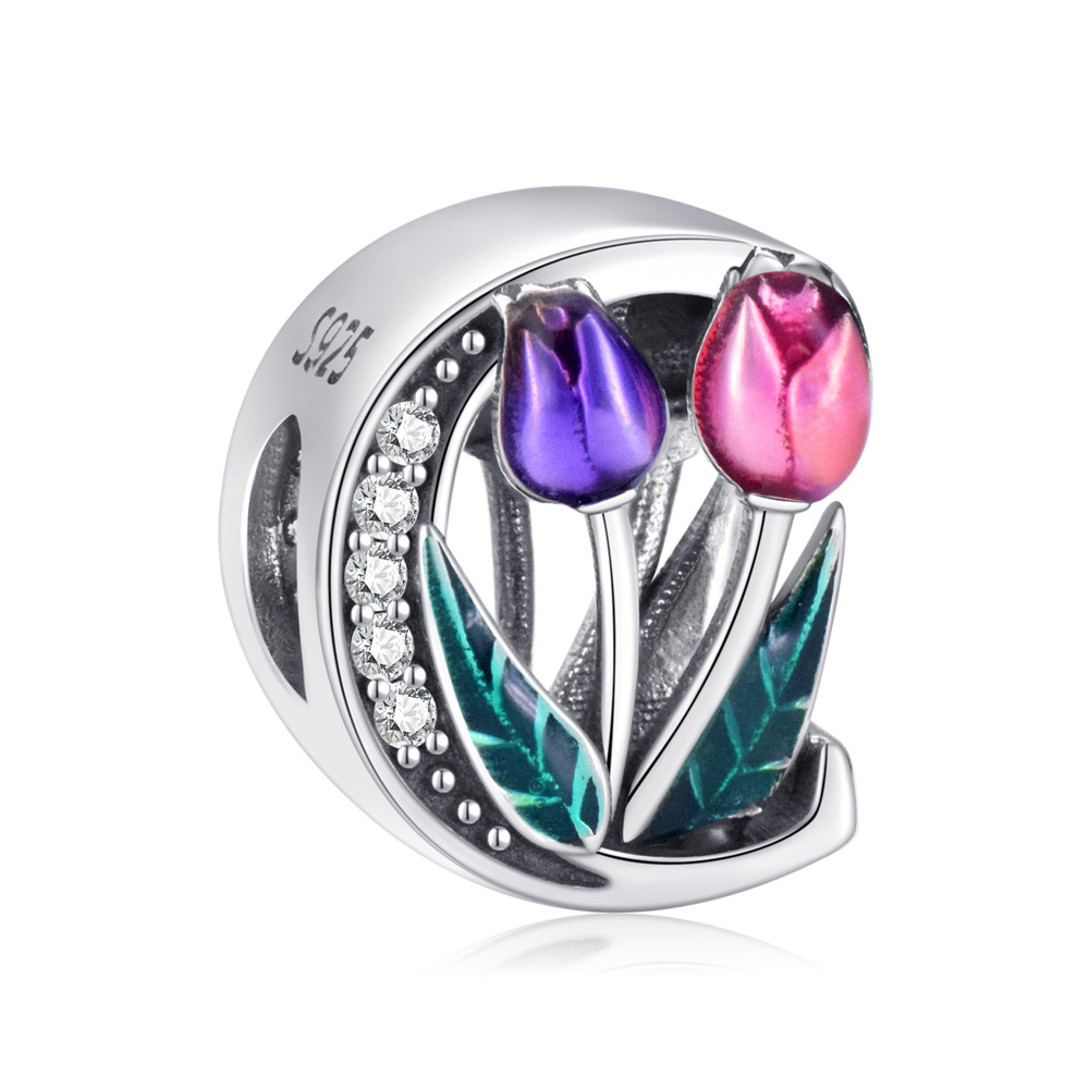 S925 sterling silver DIY beaded pendant tulip 26 letters in english - Image 4