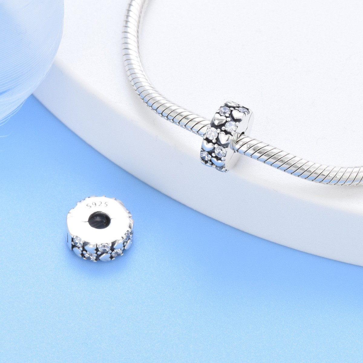 S925 sterling silver beaded DIY inlaid zircon pendant - Image 4