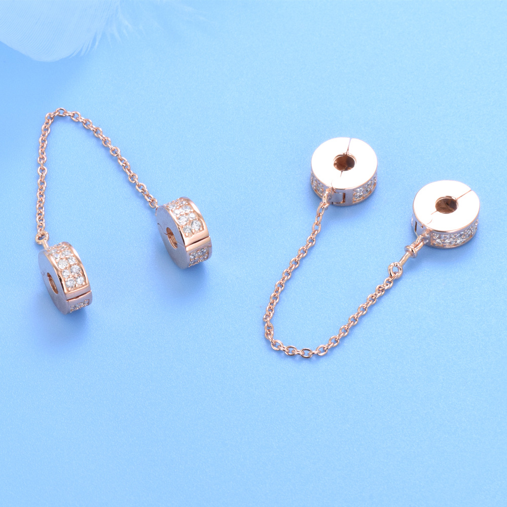 S925 sterling silver beaded DIY turtle pendant rose gold snap buckle safety chain - Image 4