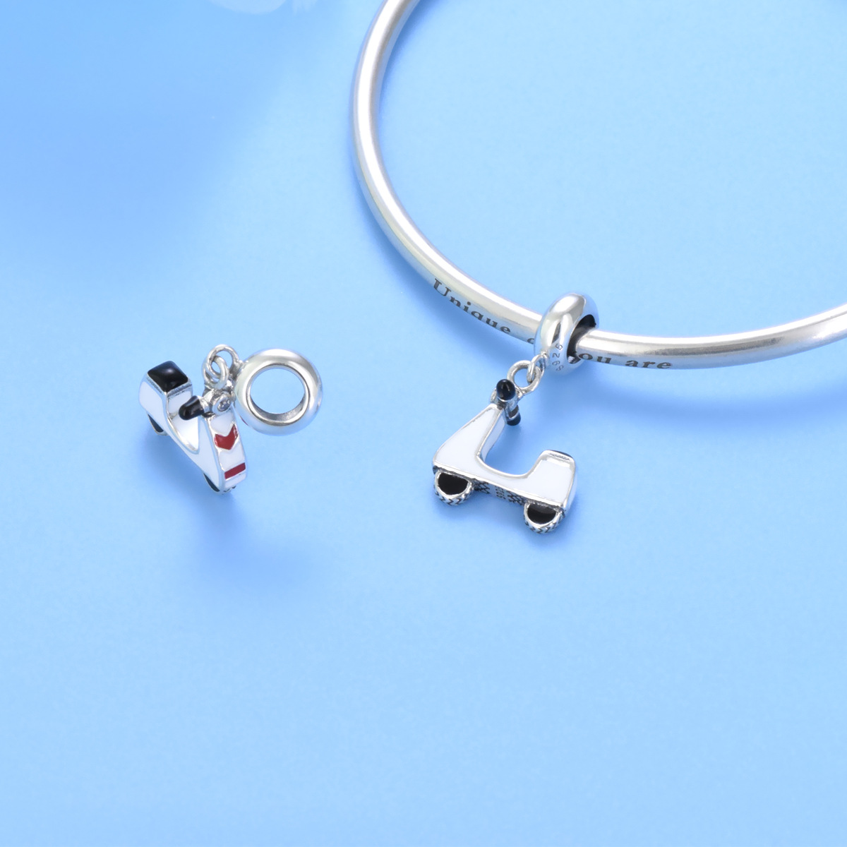 S925 pure silver bead DIY suspended motorcycle - Image 5