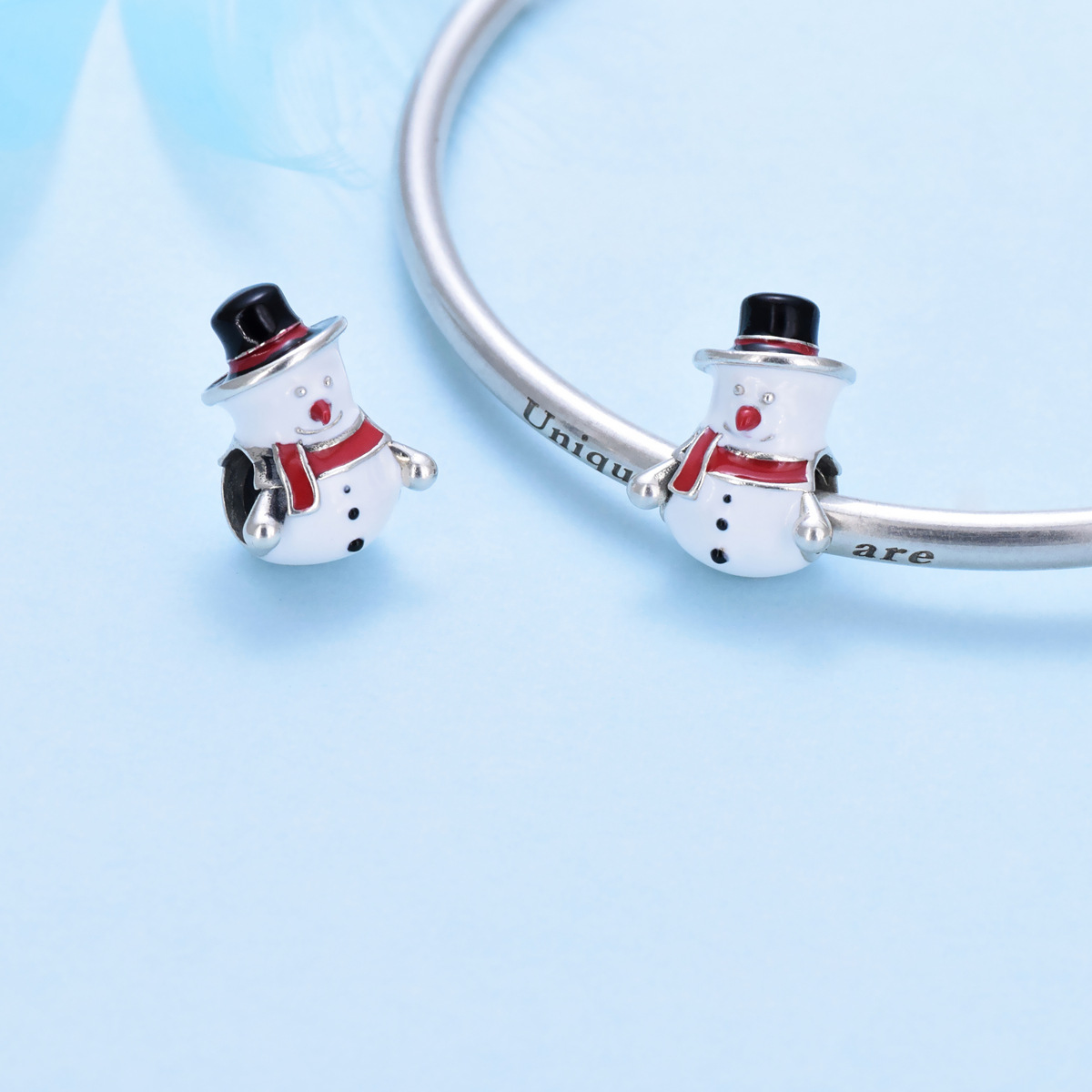 S925 sterling silver bead DIY pendant snowman - Image 5