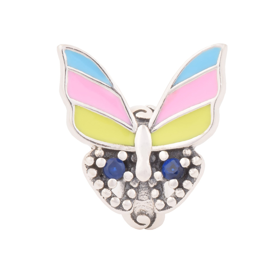 S925 sterling silver bead DIY pendant with colorful butterfly