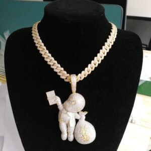 Hip Hop Copper Inlaid Zircon Cuban Necklace Cartoon Character Money Bag Shape Pendant Cuban Chain